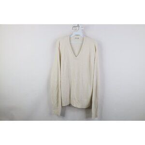 Vtg 70s 80s Pierre Cardin Mens Large Blank Thermal Knit V-Neck Sweater Cream USA